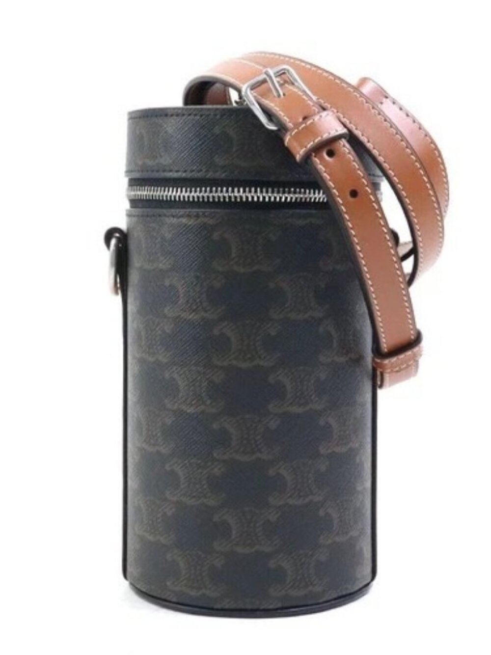 Auth CELINE Triomphe Shoulder Bag Brown PVC/Leather/Silvertone - h31991a